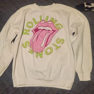 The Rolling Stones White Sweater with Pink and Green Graphic